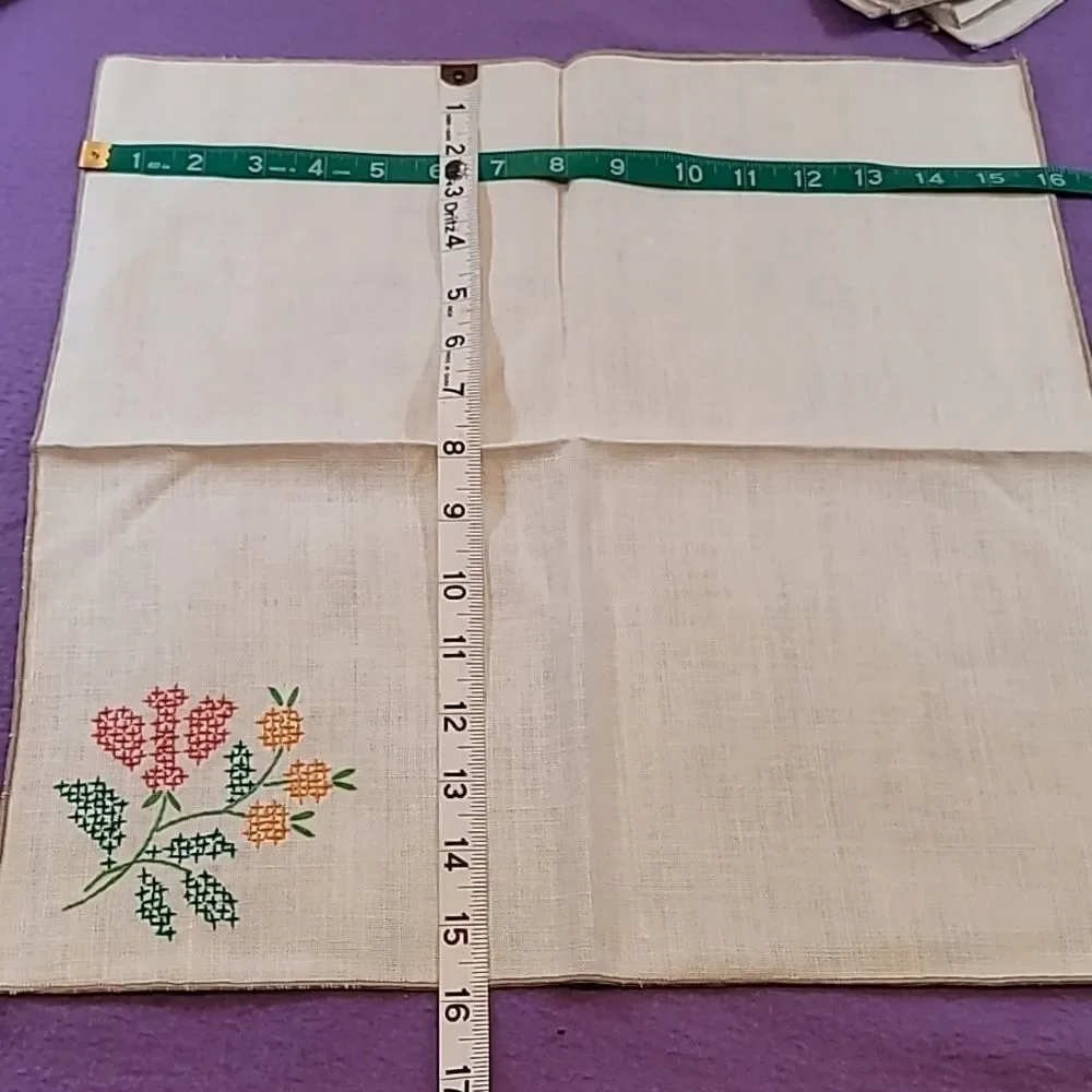 0765. 7~Hand Embroidered Napkins ~ Cross Stitched Class ~